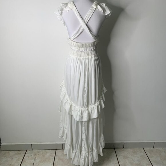 NWT DO+BE Women's White Ruffled Boho V Neck High Low Dress Size Small - Picture 9 of 15